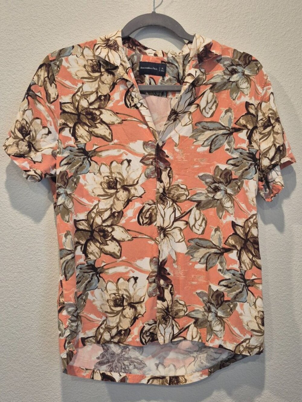 Abercrombie & Fitch Tropical Button Up Orange Floral Hawaiian Men's XL